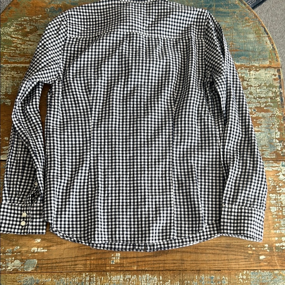 J. Crew Navy Blue and White Checkered Women’s Long Sleeve Shirt Size M - Picture 5 of 5